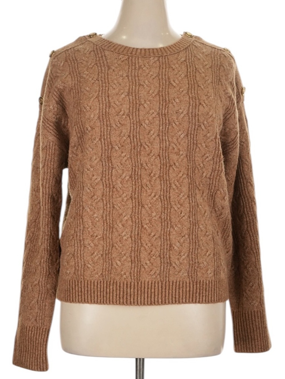 J. Crew Cable Knit Sweater with Buttons in Supersoft Yarn XL Camel Wool Blend